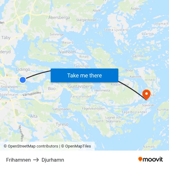 Frihamnen to Djurhamn map