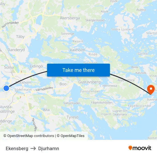 Ekensberg to Djurhamn map