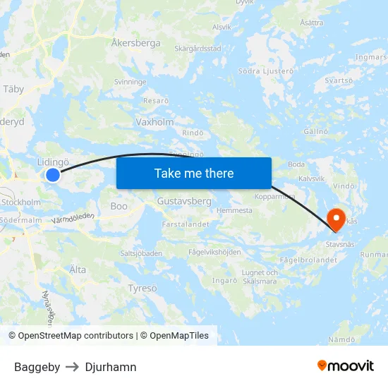 Baggeby to Djurhamn map