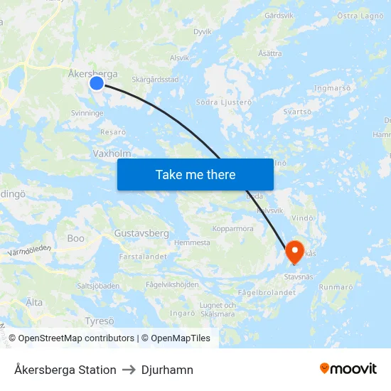 Åkersberga Station to Djurhamn map