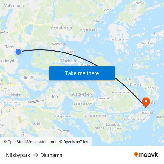 Näsbypark to Djurhamn map