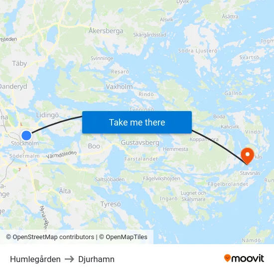 Humlegården to Djurhamn map