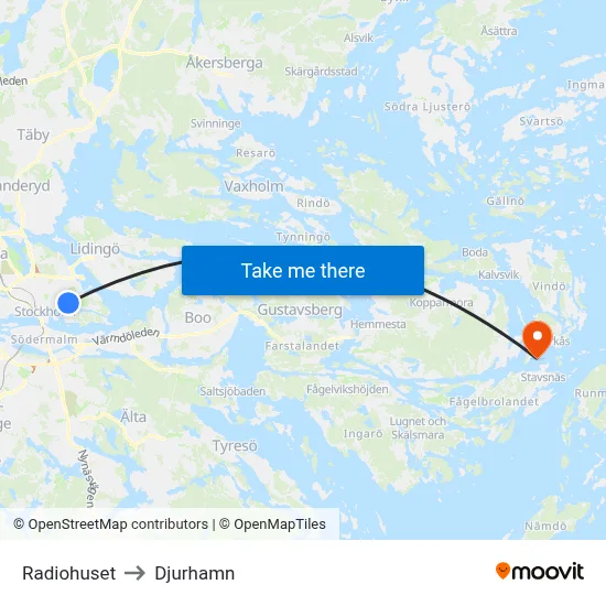 Radiohuset to Djurhamn map