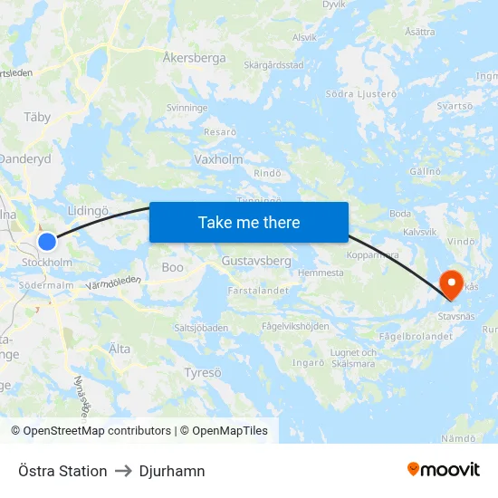 Östra Station to Djurhamn map