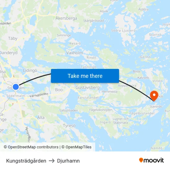 Kungsträdgården to Djurhamn map