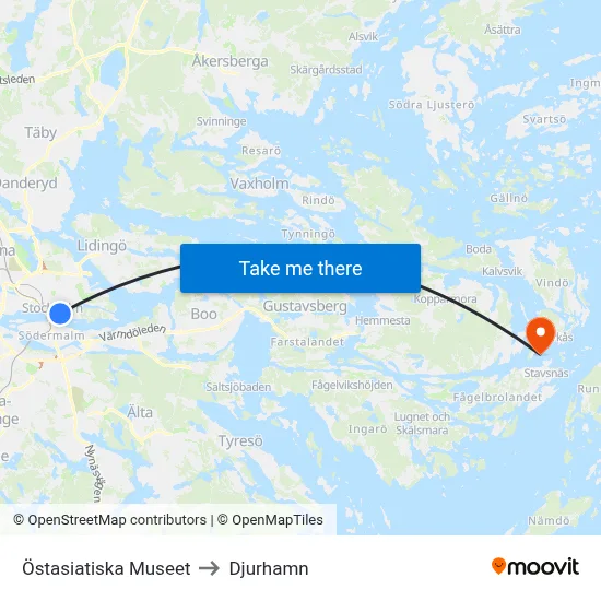Östasiatiska Museet to Djurhamn map