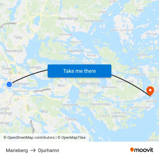Marieberg to Djurhamn map