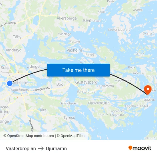 Västerbroplan to Djurhamn map