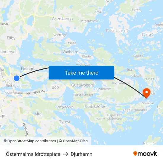 Östermalms Idrottsplats to Djurhamn map