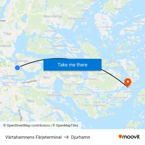 Värtahamnens Färjeterminal to Djurhamn map