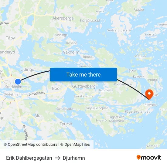 Erik Dahlbergsgatan to Djurhamn map