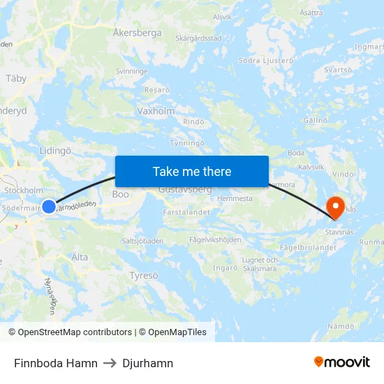 Finnboda Hamn to Djurhamn map