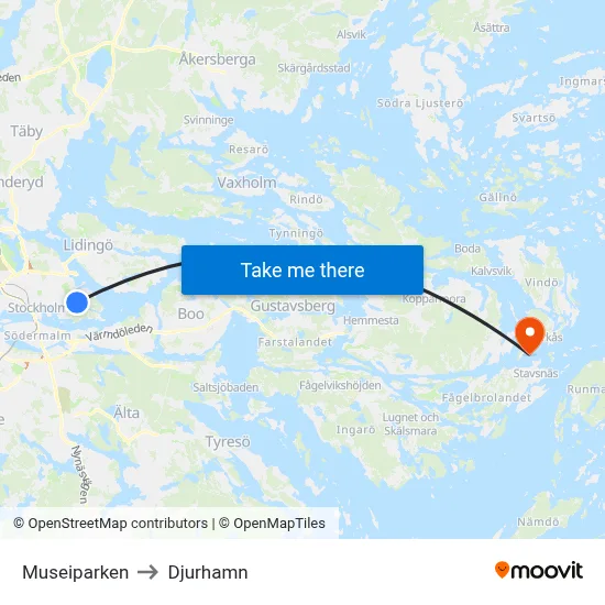 Museiparken to Djurhamn map