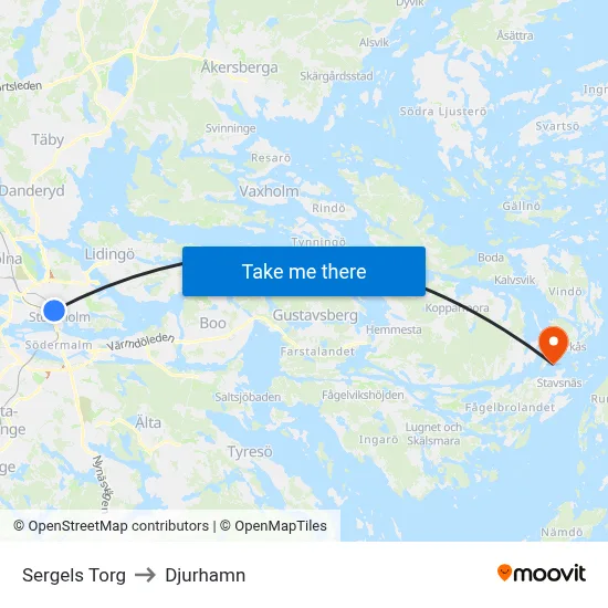Sergels Torg to Djurhamn map