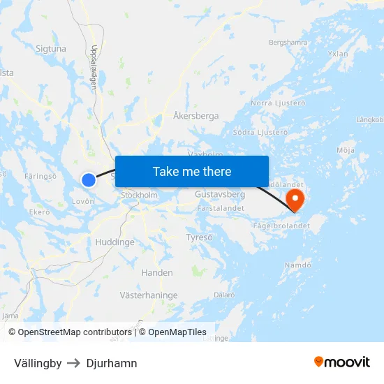 Vällingby to Djurhamn map