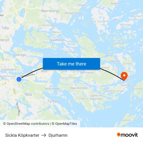 Sickla Köpkvarter to Djurhamn map