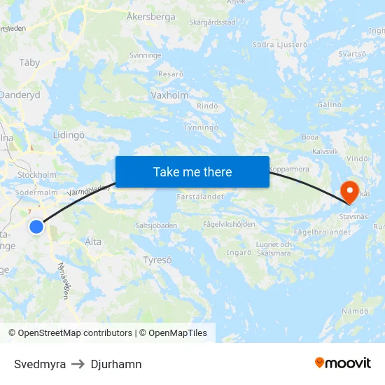 Svedmyra to Djurhamn map
