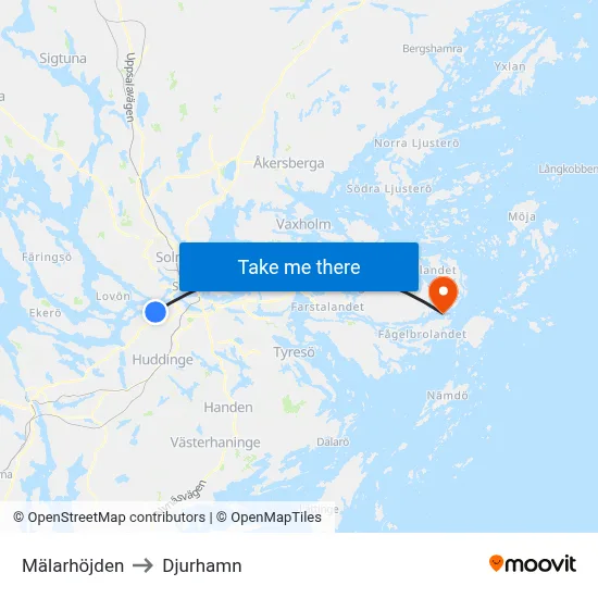 Mälarhöjden to Djurhamn map