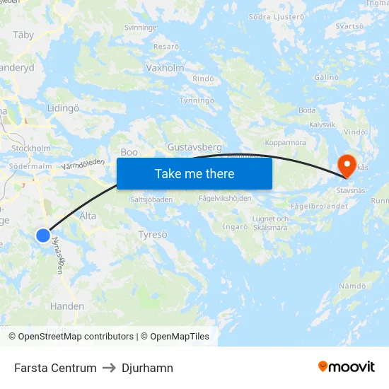 Farsta Centrum to Djurhamn map