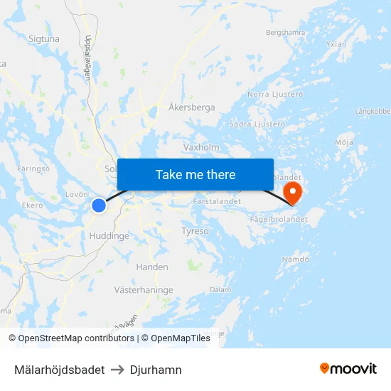 Mälarhöjdsbadet to Djurhamn map