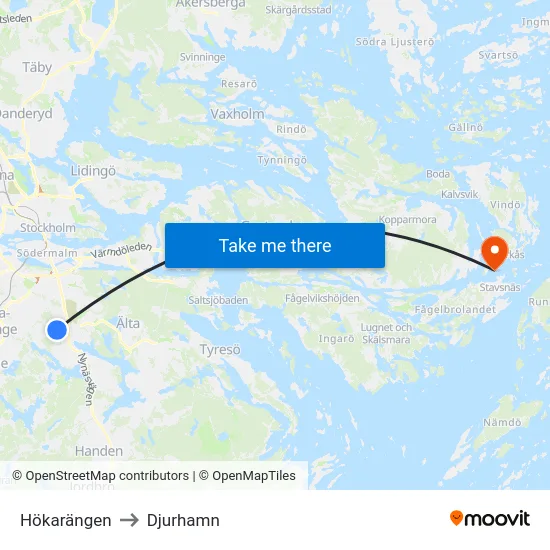 Hökarängen to Djurhamn map