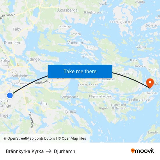 Brännkyrka Kyrka to Djurhamn map