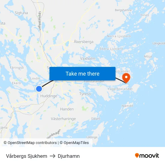 Vårbergs Sjukhem to Djurhamn map