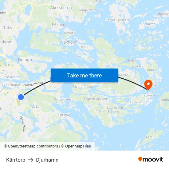 Kärrtorp to Djurhamn map