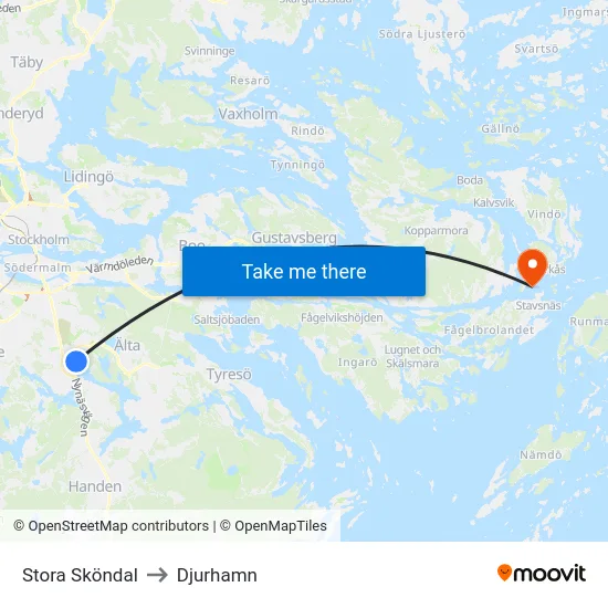 Stora Sköndal to Djurhamn map