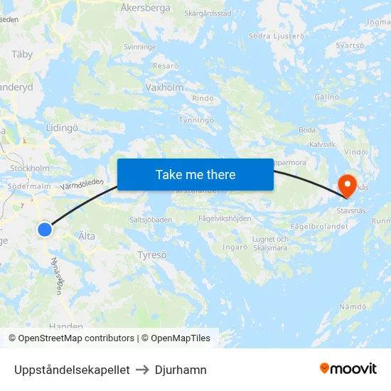 Uppståndelsekapellet to Djurhamn map