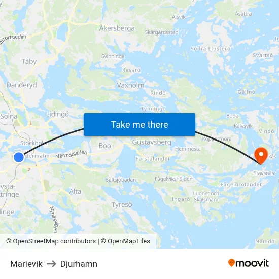 Marievik to Djurhamn map