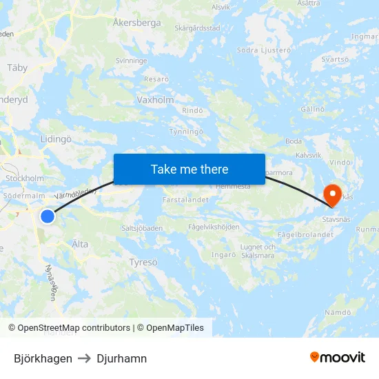 Björkhagen to Djurhamn map