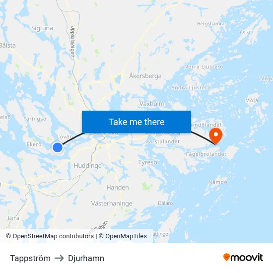 Tappström to Djurhamn map