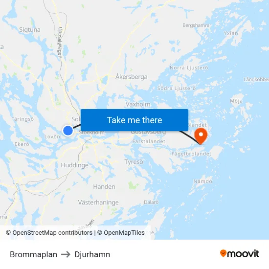 Brommaplan to Djurhamn map