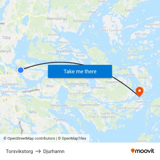 Torsvikstorg to Djurhamn map