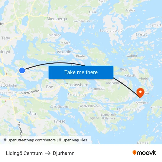 Lidingö Centrum to Djurhamn map