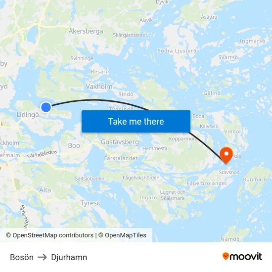Bosön to Djurhamn map