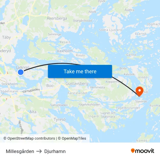 Millesgården to Djurhamn map