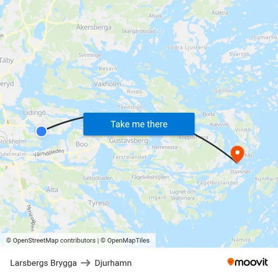 Larsbergs Brygga to Djurhamn map