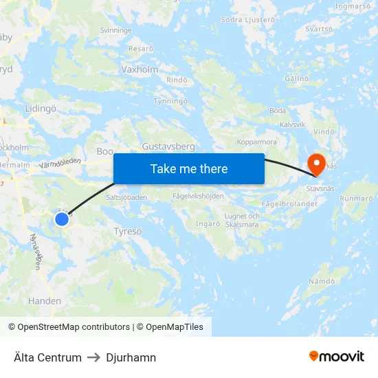 Älta Centrum to Djurhamn map