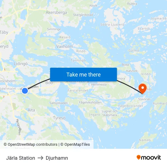 Järla Station to Djurhamn map