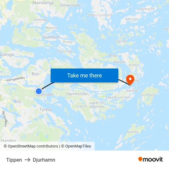 Tippen to Djurhamn map
