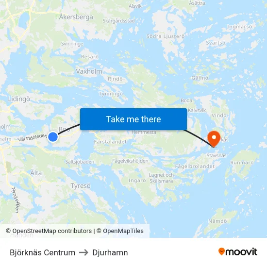 Björknäs Centrum to Djurhamn map