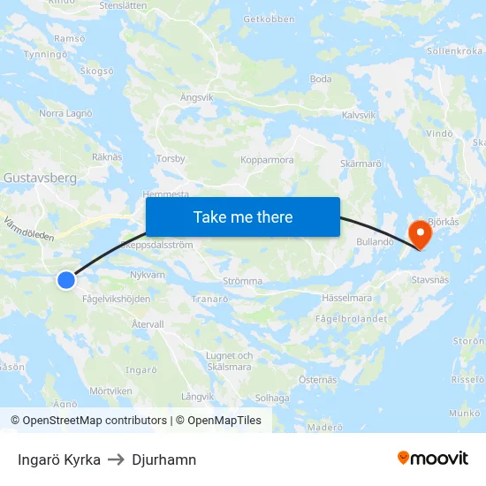Ingarö Kyrka to Djurhamn map