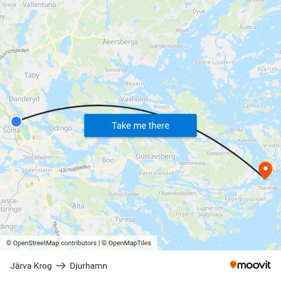 Järva Krog to Djurhamn map