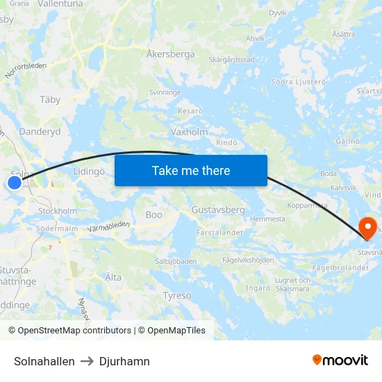 Solnahallen to Djurhamn map