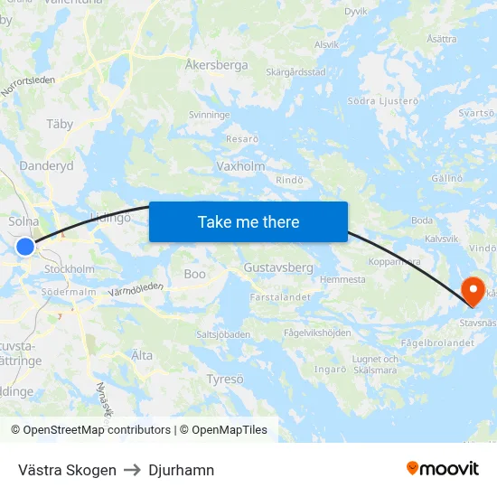 Västra Skogen to Djurhamn map
