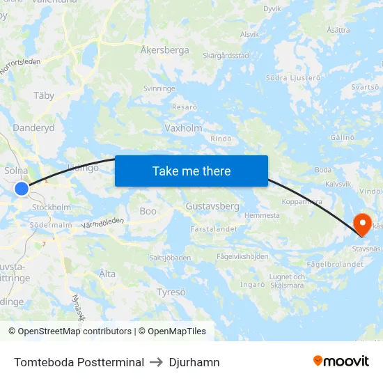 Tomteboda Postterminal to Djurhamn map