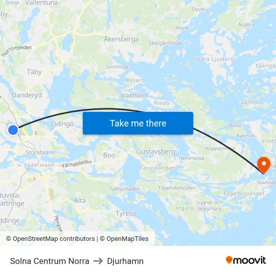 Solna Centrum Norra to Djurhamn map