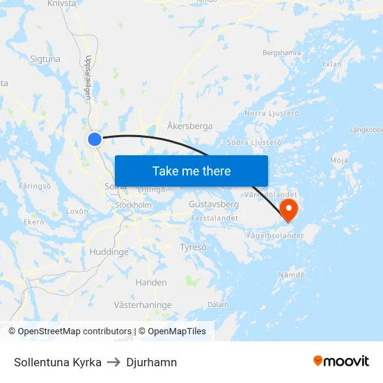 Sollentuna Kyrka to Djurhamn map